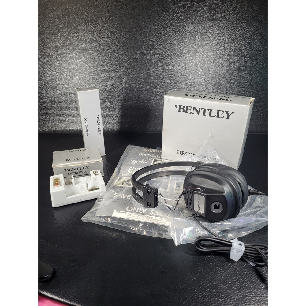Bentley Corded Headphones With Box Over Ear DC Auto Adapter With Box Vintage Set